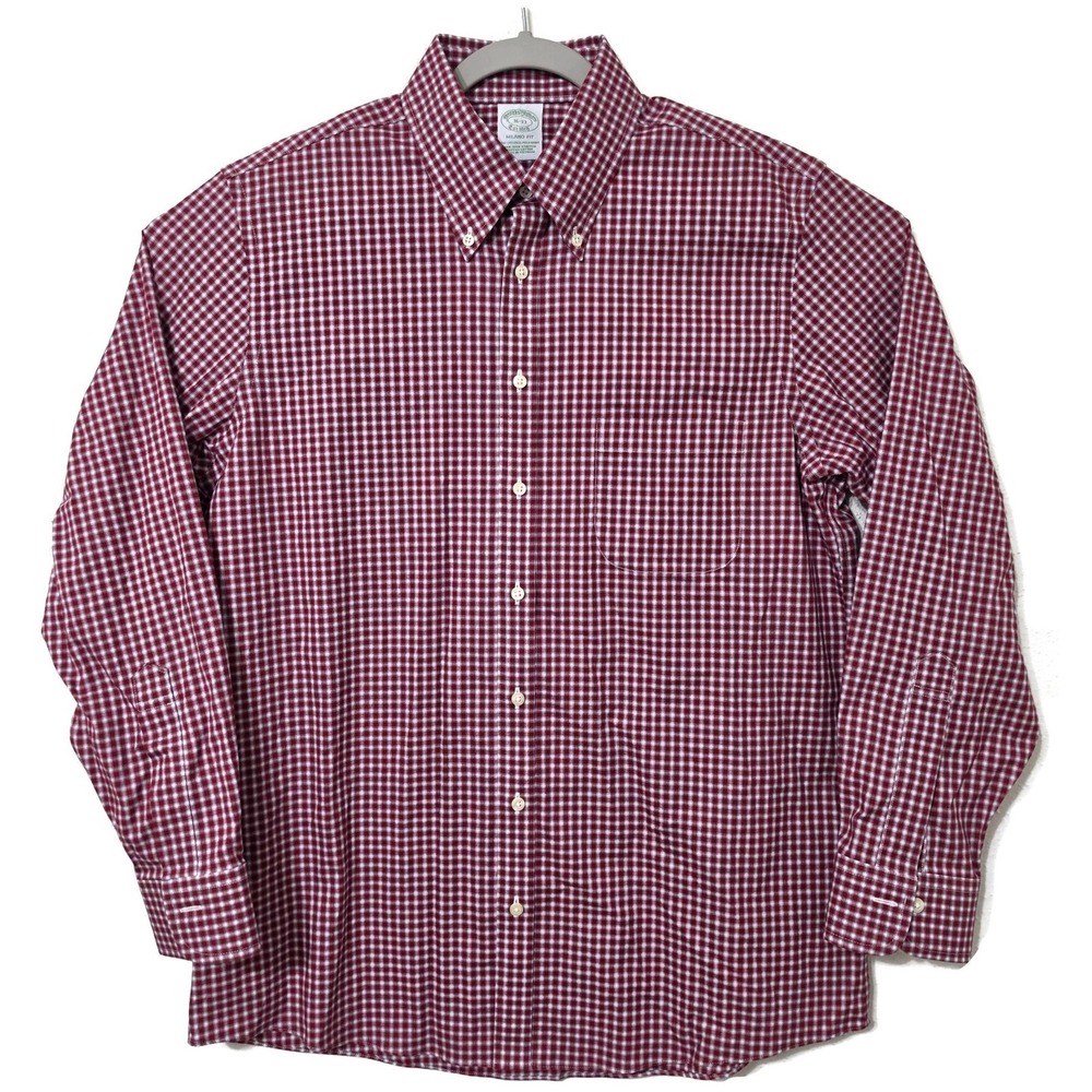 Brooks Brothers Shirt Mens 16-33‎ Red Gingham Milano Fit Non Iron Stretch